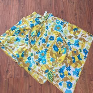 Uena for Target mustard turquoise white scarf floral swimsuit wrap sarong